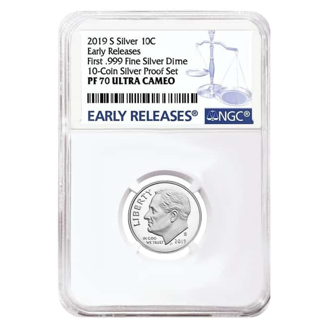 2019 S Proof Silver Roosevelt Dime First .999 Fine Silver NGC PF 70 ER