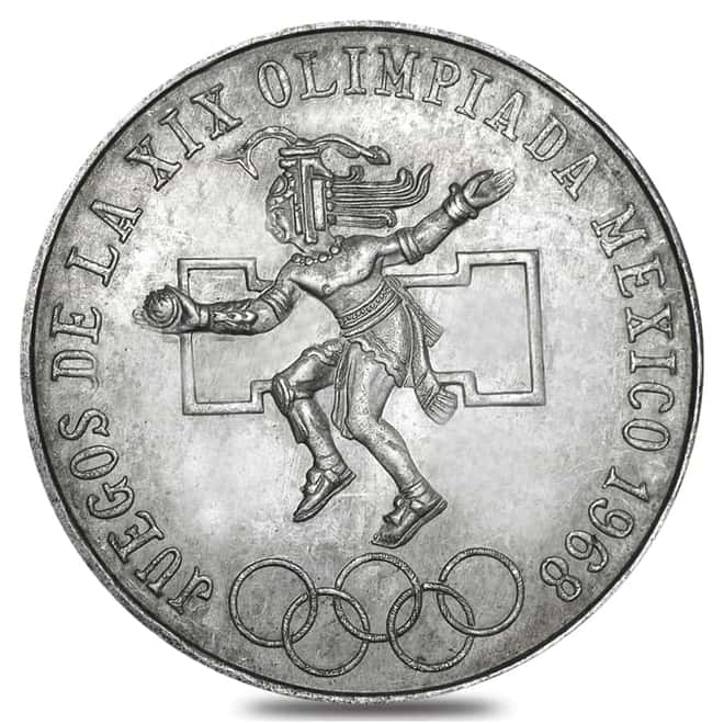 1968 Mexico 25 Pesos Olympics Silver Coin Avg Circ ASW .5209 oz