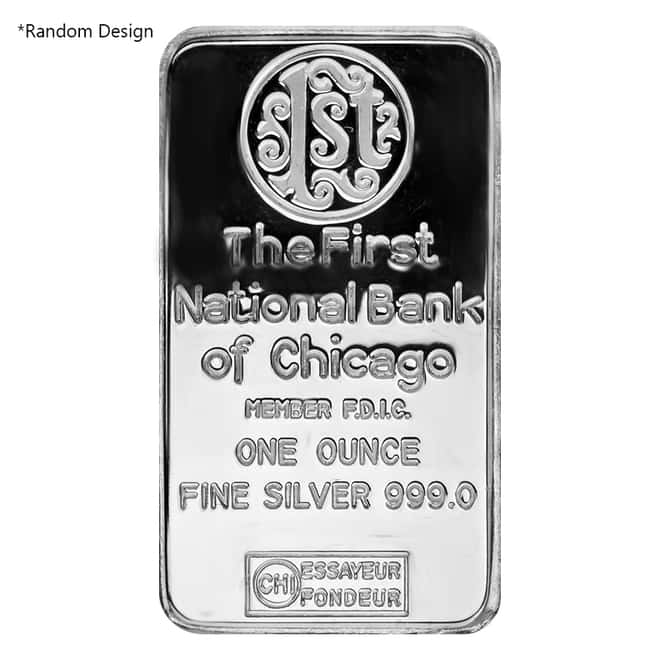 1 oz The First National Bank of Chicago Silver Vintage Bar .999 Fine (Random Design)