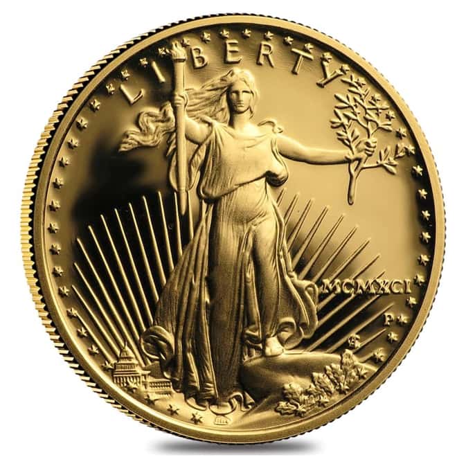 1991 P 1/4 oz $10 Proof Gold American Eagle (w/Box & COA) 