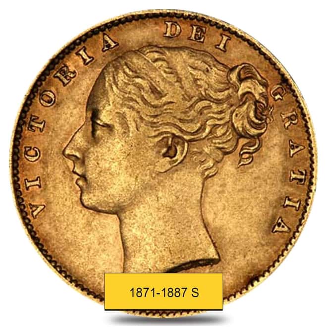 1871-1887 S Australia Gold Sovereign Victoria Young Head Shield (Avg Circ)