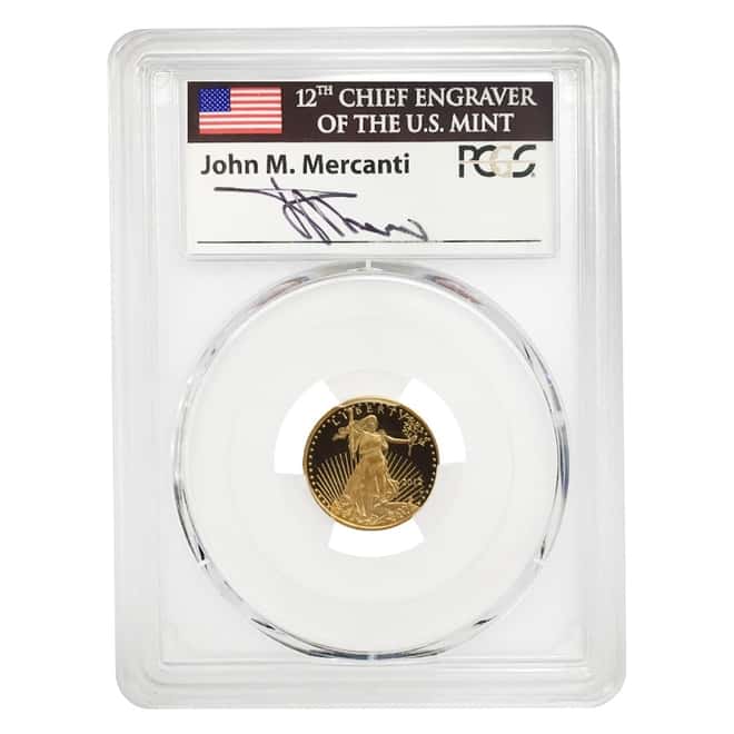 2012 W 1/10 oz $5 Proof Gold American Eagle PCGS PF 70 DCAM FS (John Mercanti Sign Label)