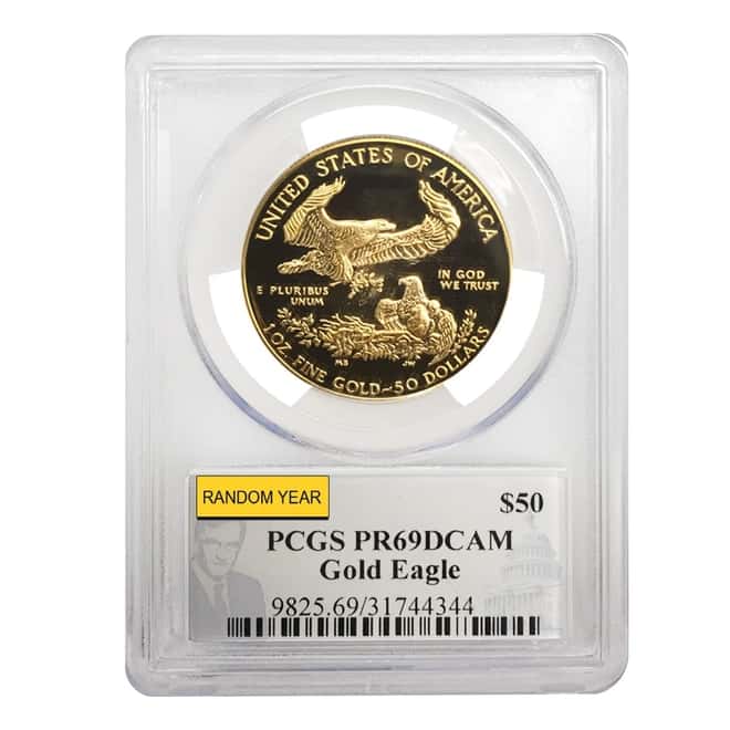 1 oz $50 Proof Gold American Eagle PCGS PF 69 DCAM (Philip Diehl Sign Label, Random Year)