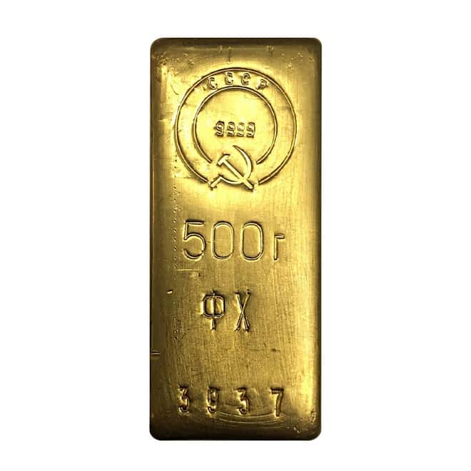500 gram Russia USSR Gold Bar .9999 Fine