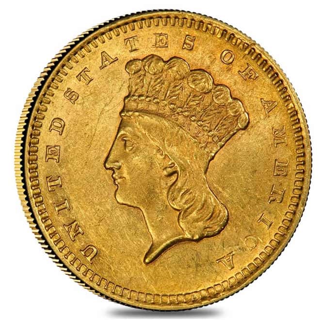 $1 Gold Indian Princess Head Type 3 - Almost Uncirculated AU (Random Year, 1856-1889) 
