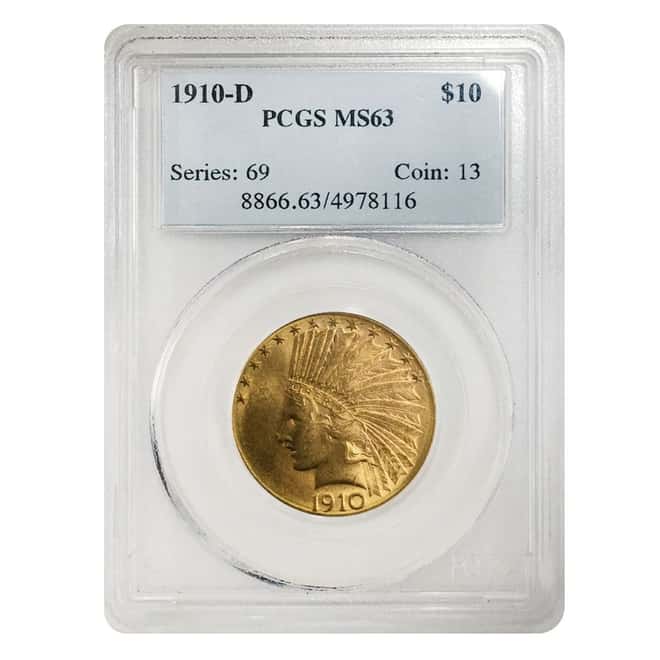 1910 D $10 Indian Head Gold Eagle PCGS MS 63