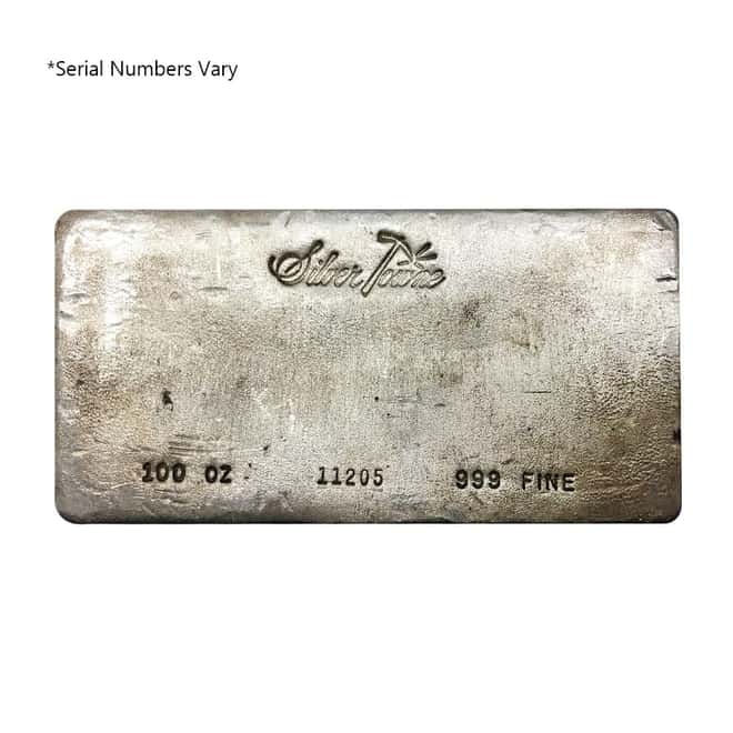 100 oz SilverTowne Poured Vintage Silver Bar .999 Fine (Serial #00001-30000)