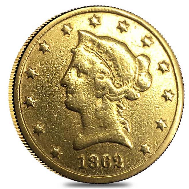 1862 S $10 Liberty Head Gold Eagle Coin - Ex Jewelry