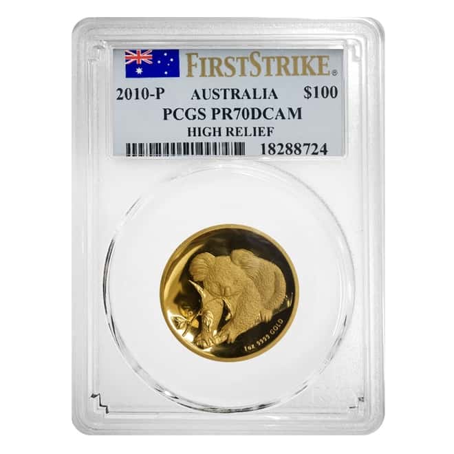 2010 P 1 oz $100 Gold Australia Koala Coin High Relief PCGS PF 70 DCAM First Strike