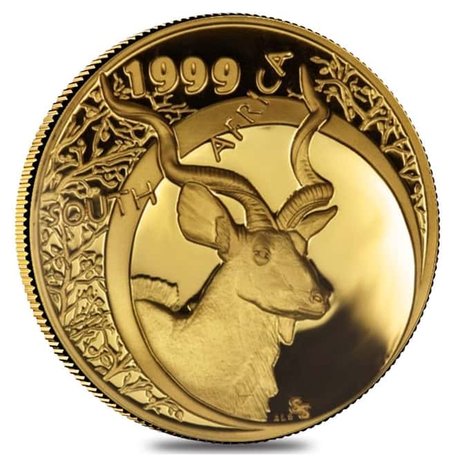 1999 1/10 oz South Africa Natura Kudu Proof Gold Coin (w/Box & COA)