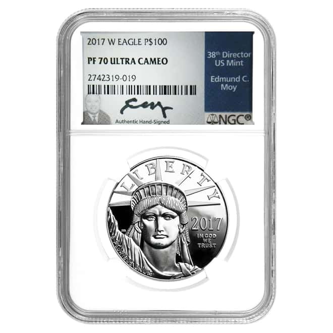 2017 W 1 oz $100 Platinum American Eagle Proof Coin NGC PF 70 UCAM (Edmund C. Moy Signature)
