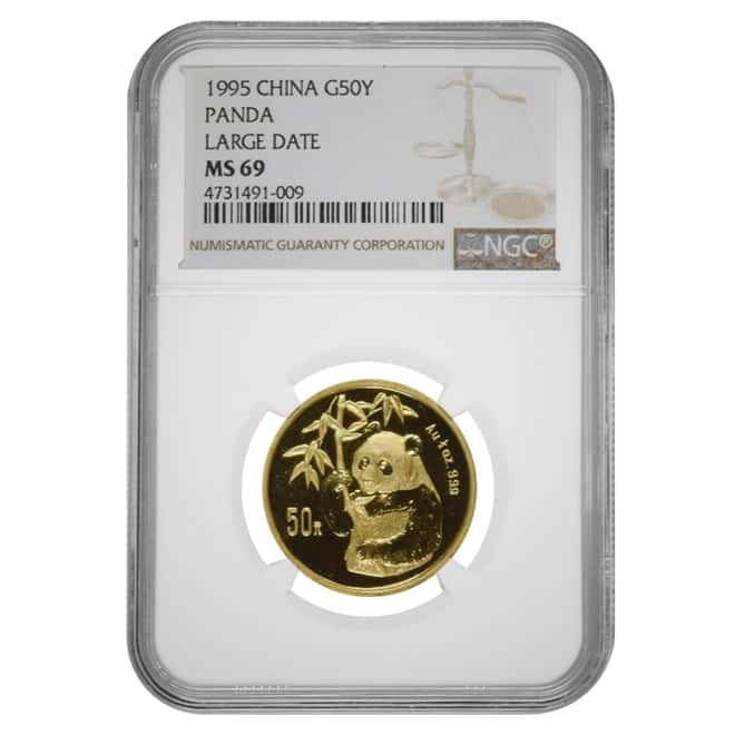 1995 1/2 oz Chinese Gold Panda 50 Yuan Large Date NGC MS 69