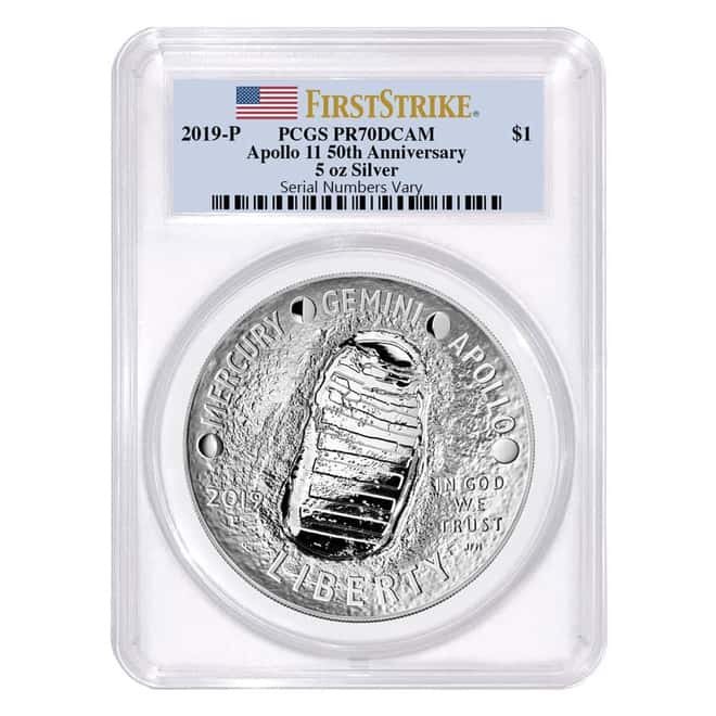 2019 P 5 oz Apollo 11 50th Anniversary Proof Silver Dollar Comm. PCGS PF 70 FS 