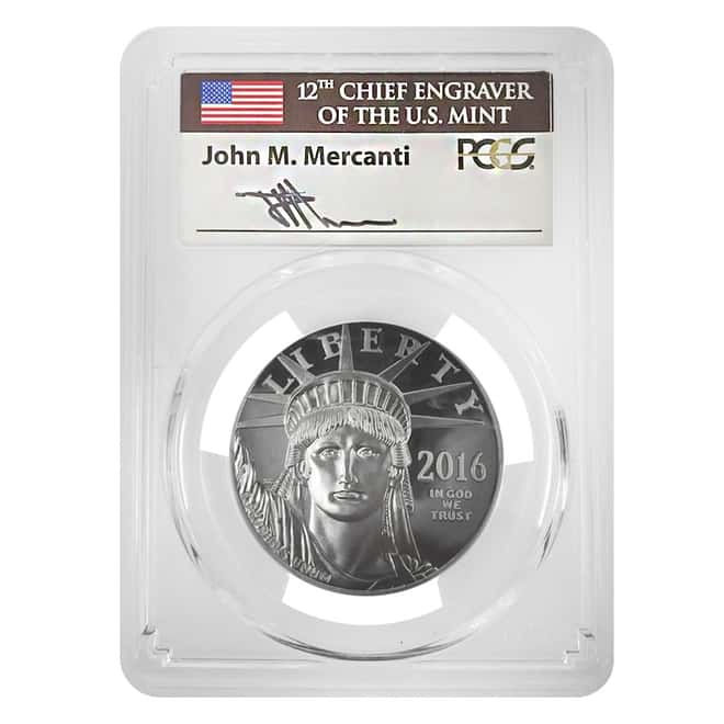 2016-W 1 oz Platinum American Eagle Proof Coin PCGS PF 70 FDOI (John Mercanti Sign Label)