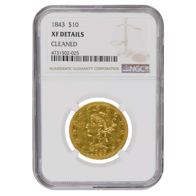 1843 $10 Liberty Head Gold Eagle Coin NGC XF Details