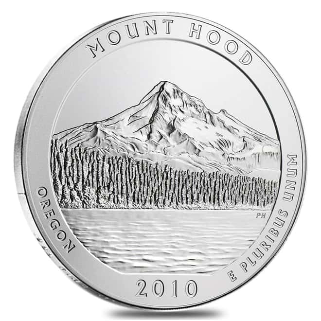 2010-P 5 oz Silver America the Beautiful ATB Oregon Mount Hood Uncirculated Coin (w/Box & COA)