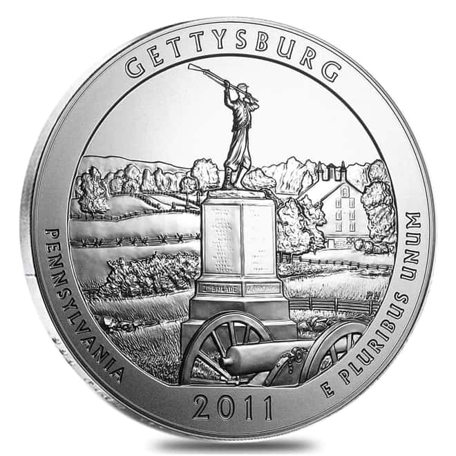 2011-P 5 oz Silver America the Beautiful ATB Gettysburg National Military Park Uncirculated Coin (w/Box & COA)