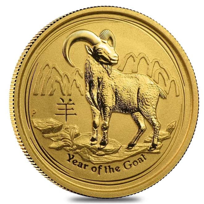 2015 1/10 oz Gold Lunar Year of The Goat BU Australia Perth Mint In Cap