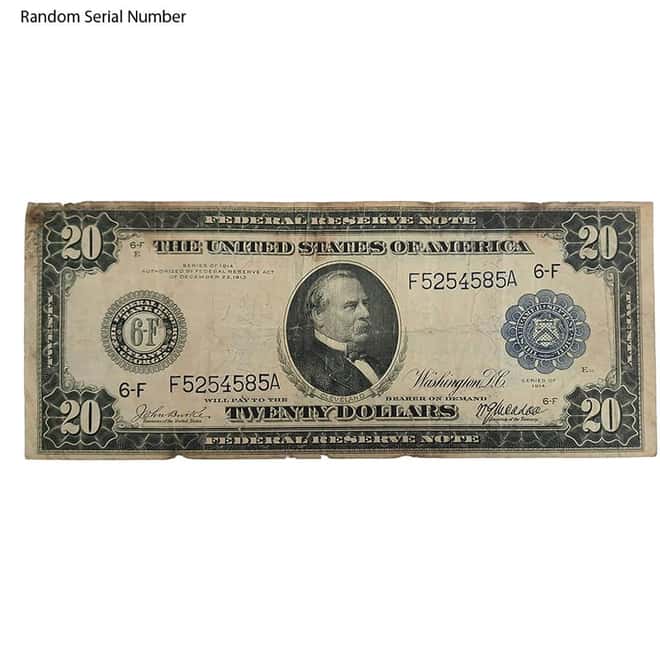 1914 $20 Federal Reserve Currency Note Blue Seal Cull