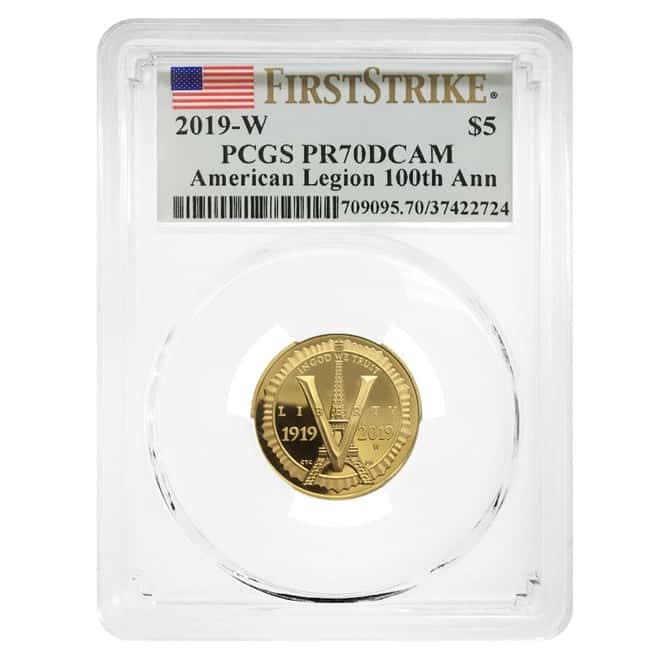 2019 W Gold $5 Proof Commem American Legion 100th Ann PCGS PF 70 DCAM