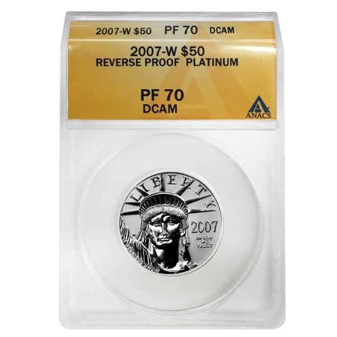 2007 W 1/2 oz $50 Platinum American Eagle Reverse Proof Coin ANACS PF 70 DCAM