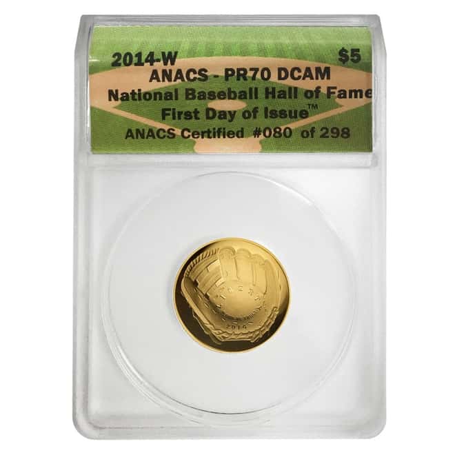 2014 W $5 Gold National Baseball Hall of Fame Proof Coin ANACS PF 70 DCAM FDOI