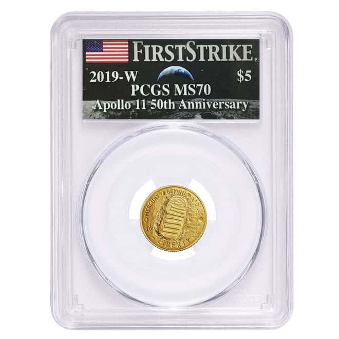 2019 W Apollo 11 50th Anniversary $5 Gold Comm. PCGS MS 70 FS (Moon Label)