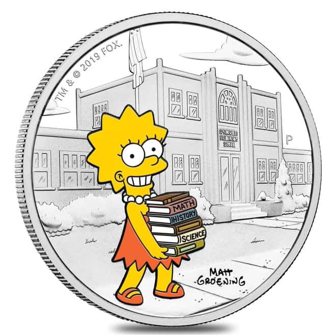 2019 1 oz Tuvalu Proof Lisa Simpson Silver Coin .9999 Fine Silver (Colorized)