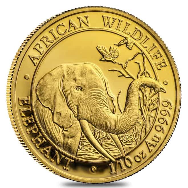 1/10 oz Somalia African Elephant Gold Coin BU/Proof (Random Year)