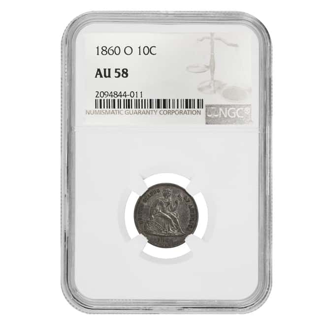 1860-O Seated Liberty Dime 90% Silver NGC AU 58