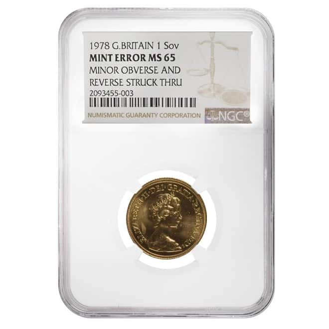 1978 British Gold Sovereign Elizabeth II NGC MS 65 Mint Error