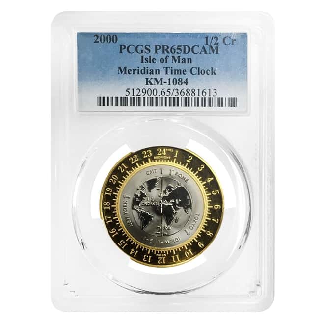 2000 Isle of Man Gold/Titanium Meridian Time Clock 1/2 Crown Coin PCGS PF 65 DCAM