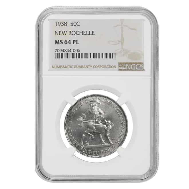 1938 New Rochelle Half Dollar 90% Silver Commem NGC MS 64 PL