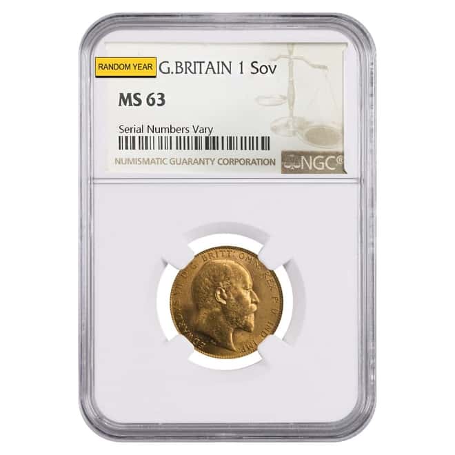 Gold Sovereign Coin NGC/PCGS MS 63 (Random Year)