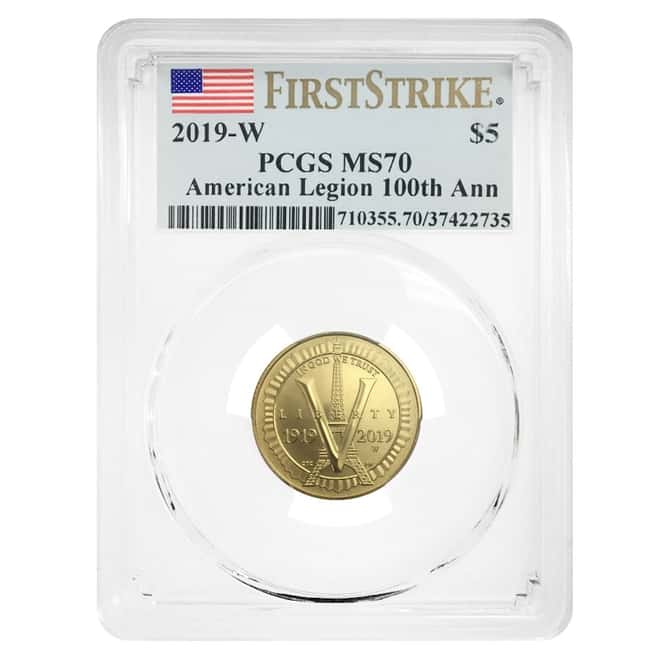 2019 W Gold $5 Commem American Legion 100th Ann PCGS MS 70 FS