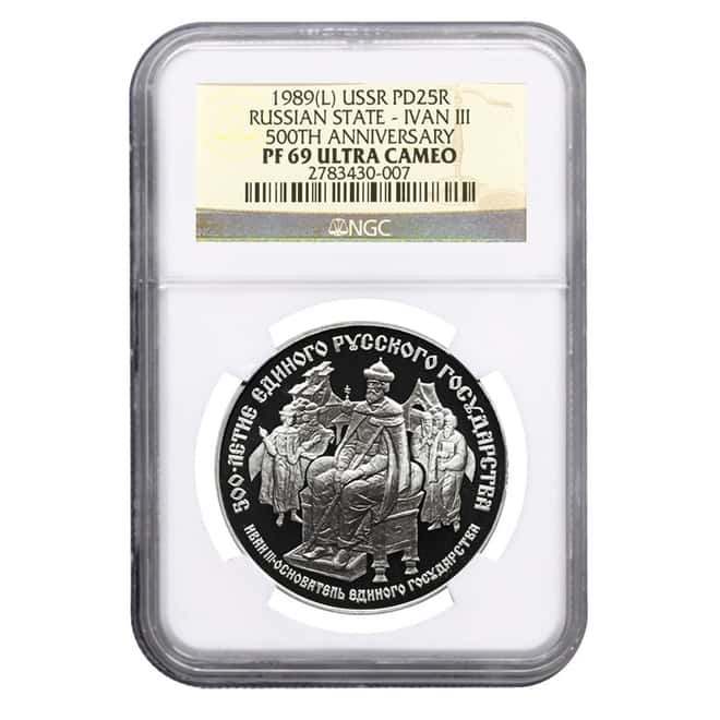 1989 1 oz Russia Palladium Russian State 500th Anniv 25 Roubles NGC PF 69 UCAM