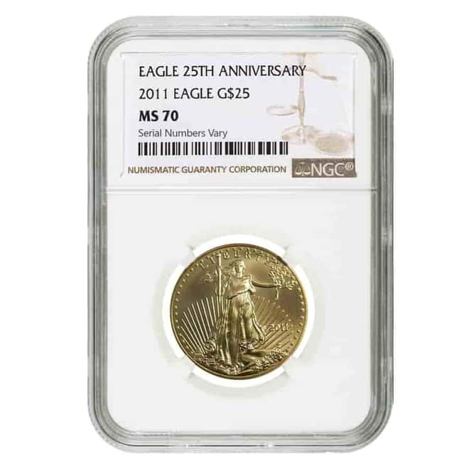 2011 1/2 oz $25 Gold American Eagle 25th Anniversary NGC MS 70