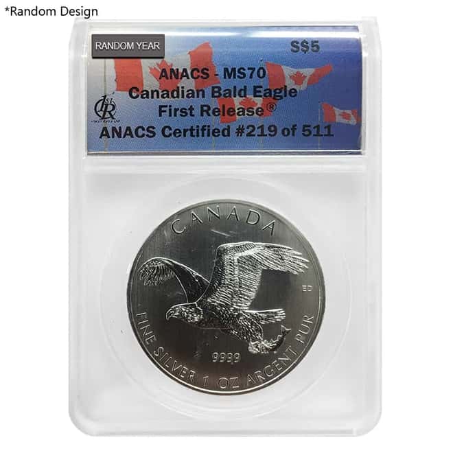 1 oz Silver Royal Canadian Mint $5 Coin Random Design ANACS MS 70 (Random Design/Year)
