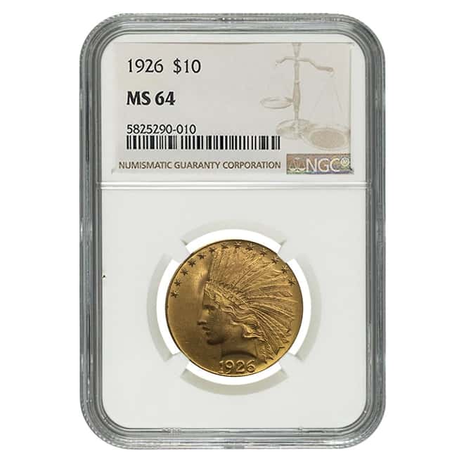 1926 $10 Indian Head Gold Eagle NGC MS 64