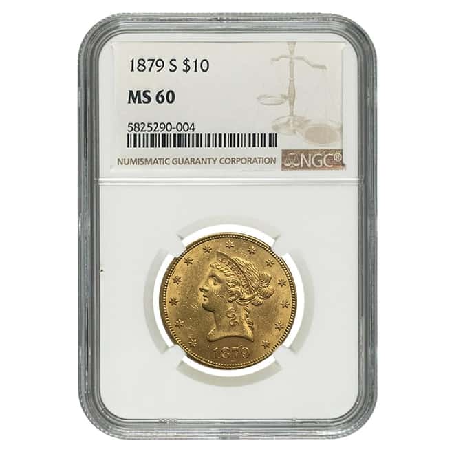 1879 S $10 Liberty Head Gold Eagle Coin NGC MS 60