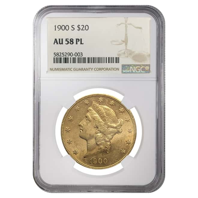 1900 S $20 Liberty Head Double Eagle Gold Coin NGC AU 58 PL