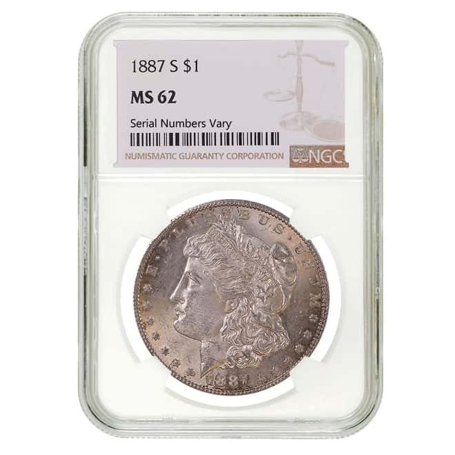 1887 S Morgan Silver Dollar $1 NGC MS 62
