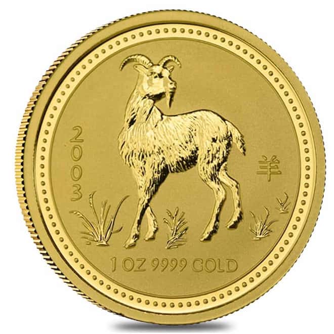 2003 1 oz Gold Lunar Year of The Goat BU Australia Perth Mint (Series I)
