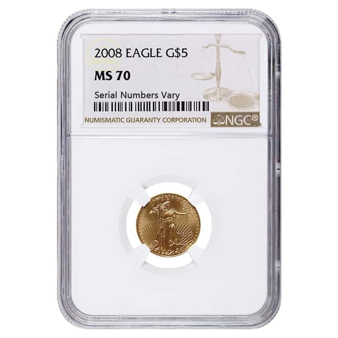 2008 1/10 oz $5 Gold American Eagle NGC MS 70