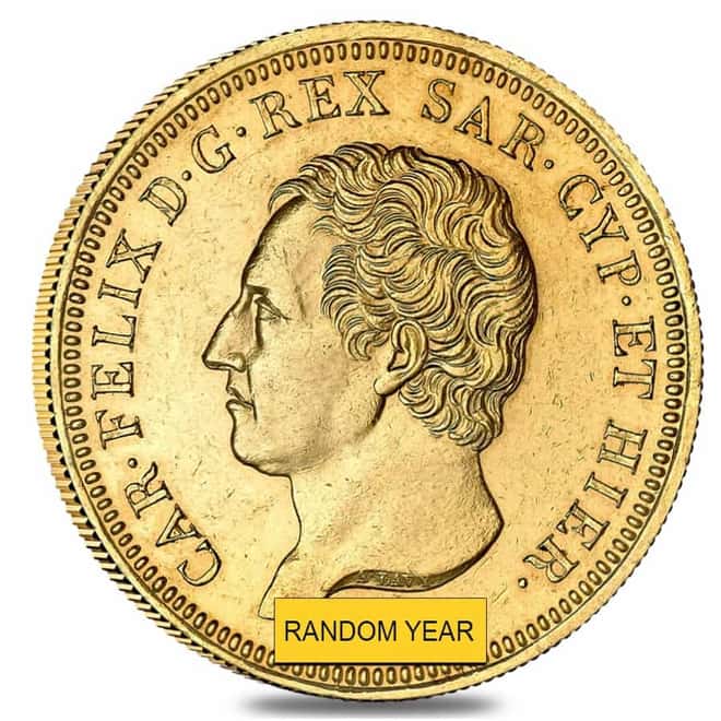 Italian States Sardinia Gold 80 Lire Charles Felix AGW 0.7465 oz Avg Circ (Random Year, 1824-1831)