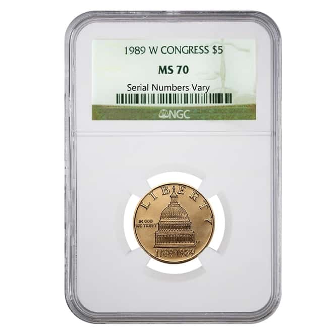 1989 W $5 Congress Commemorative Gold Coin NGC MS 70