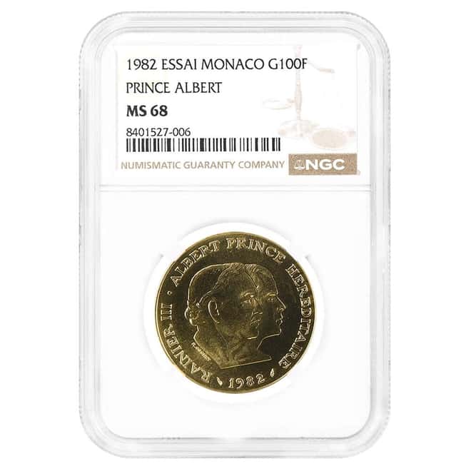 1982 Essai Monaco 100 Francs Prince Albert Gold Coin NGC MS 68