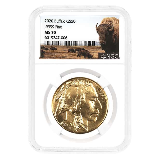 2020 1 oz $50 Gold American Buffalo NGC MS 70 Buffalo Label