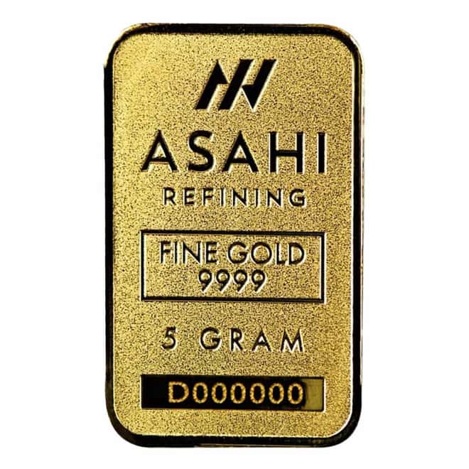 5 Gram Asahi Gold Bar .9999 Fine (in Assay)