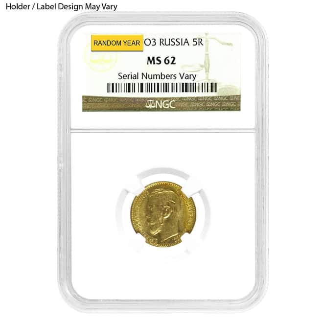 Russia 5 Roubles Nicholas II Gold Coin NGC MS 62 Random Year